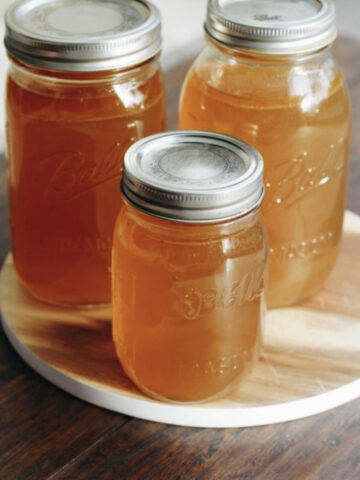 Bone broth closeup image.