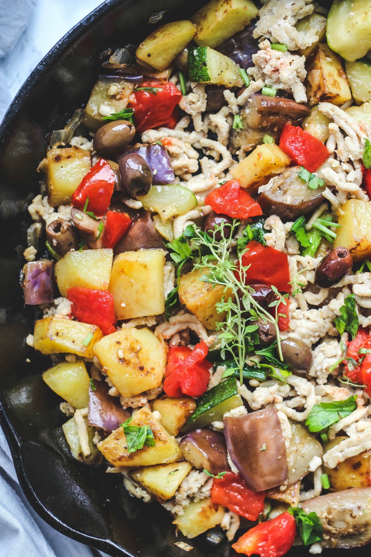 overhead image of Italian breakfast hash