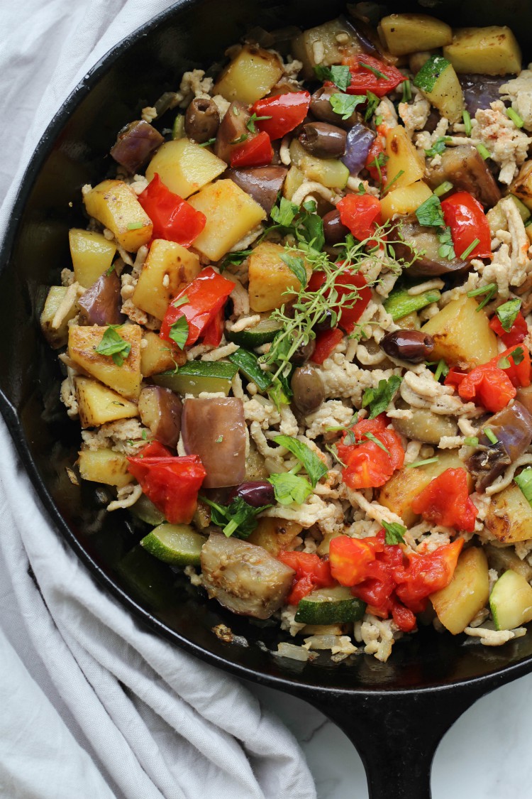 overhead image of Italian breakfast hash