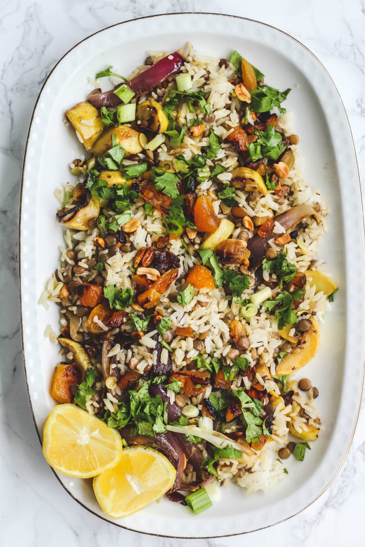 overhead image of vegan biryani salad.