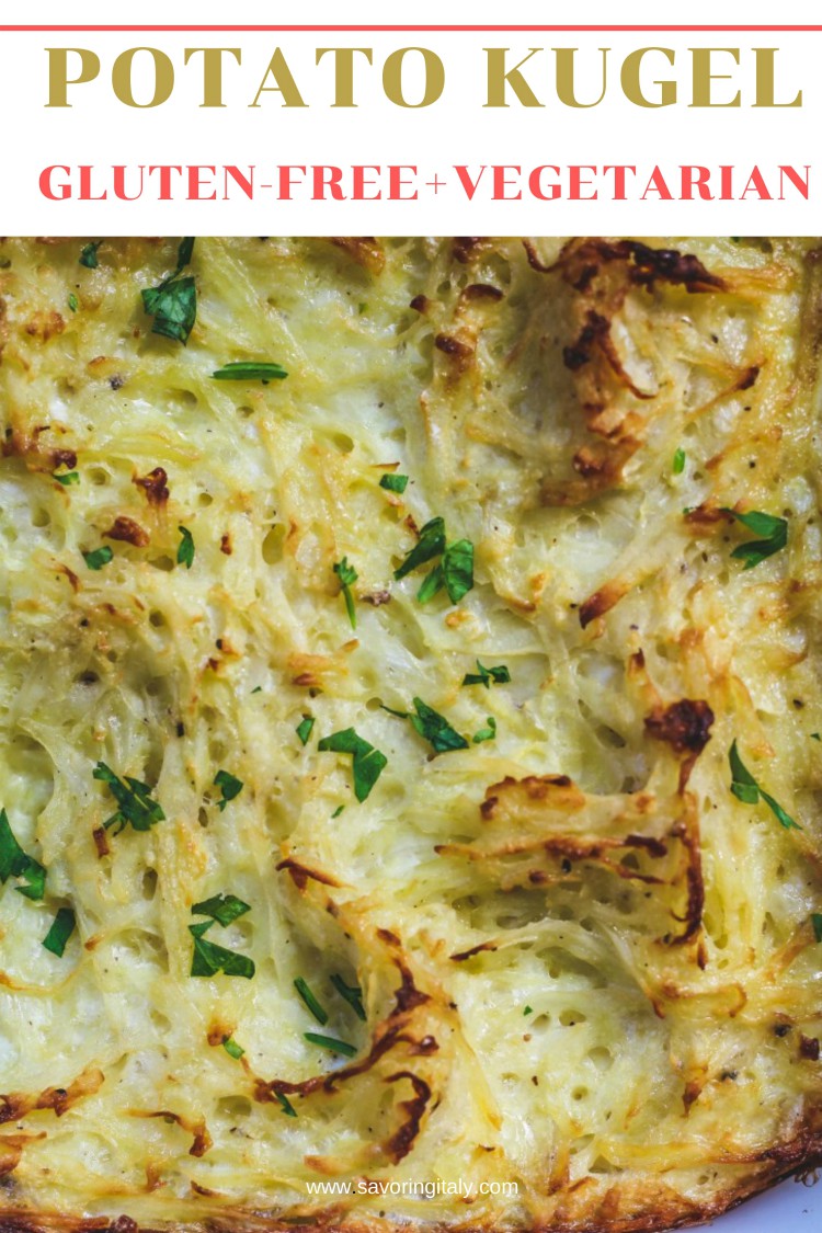 overhead image of potato kugel close up