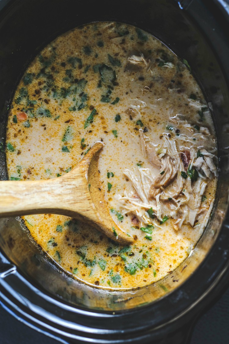 overhead image of making slow cooker white chicken chili