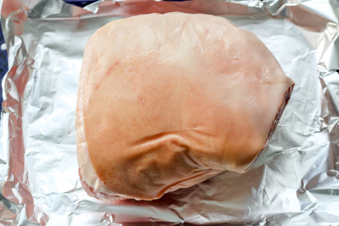 overhead image of slow roasted pork shoulder
