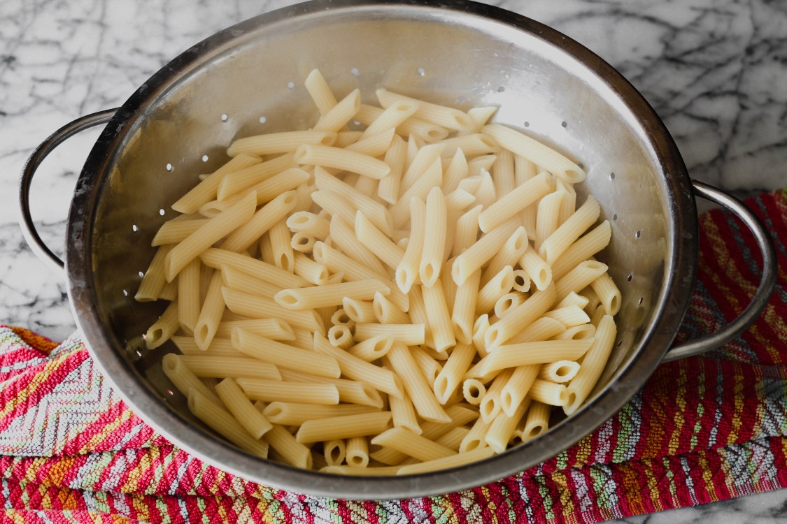 image of pasta in a colander