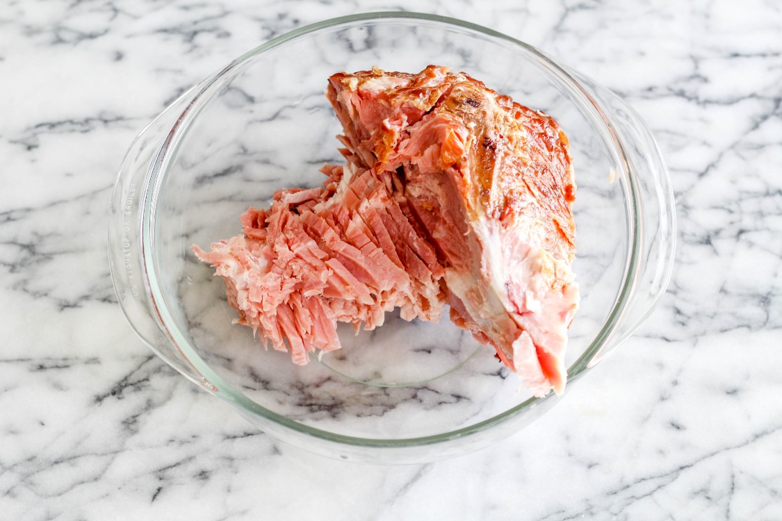 image of ham bone in a glass bowl