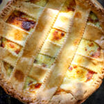 overhead image of Italian easter meat pie pizza gaina