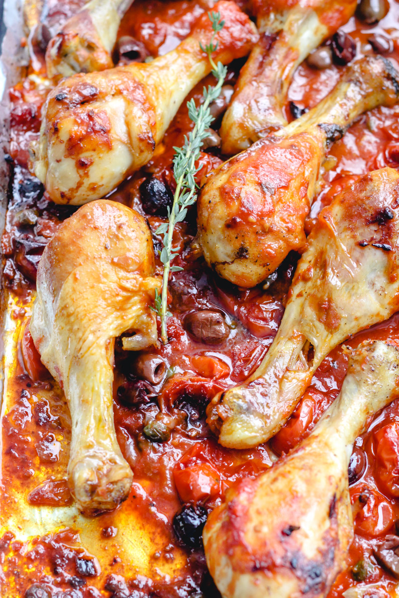 overhead image of chicken on a baking sheet