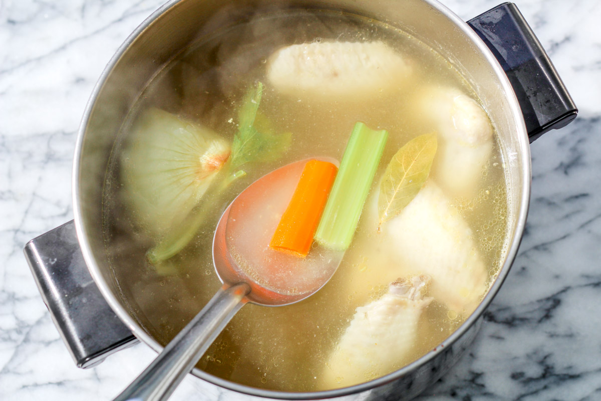 overhead image of easy Italian pastina soup bowl