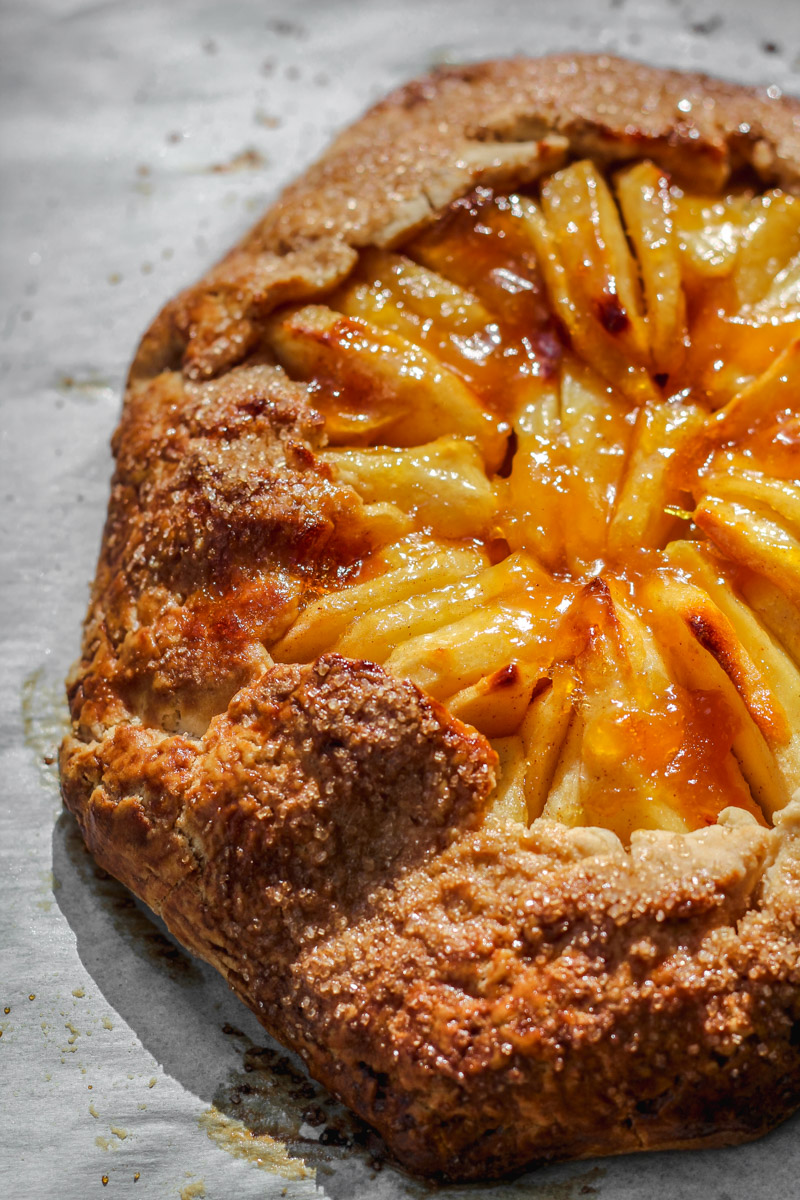 overhead image of sourdough discard apple galette