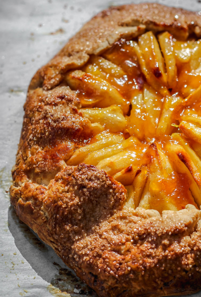 overhead image of sourdough discard apple galette