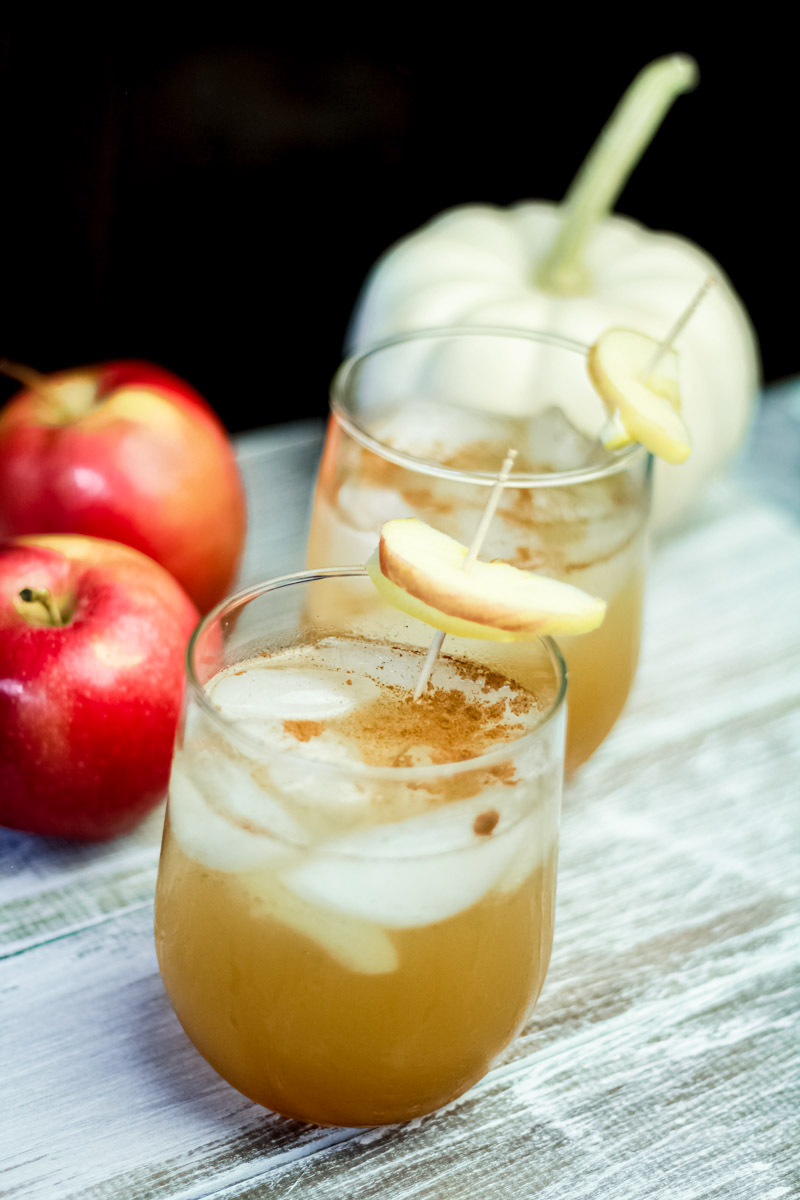 overhead image of apple gin cocktail