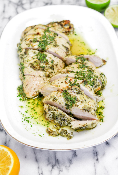 overhead image of mojo turkey tenderloin