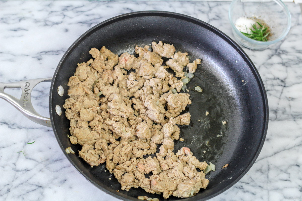 image of making ground turkey in a skillet.