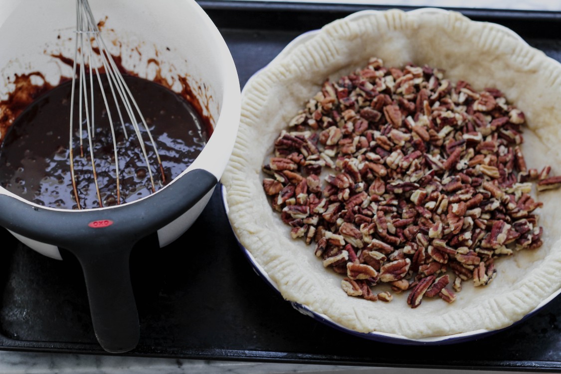 image of making paleo chocolate pecan pie 