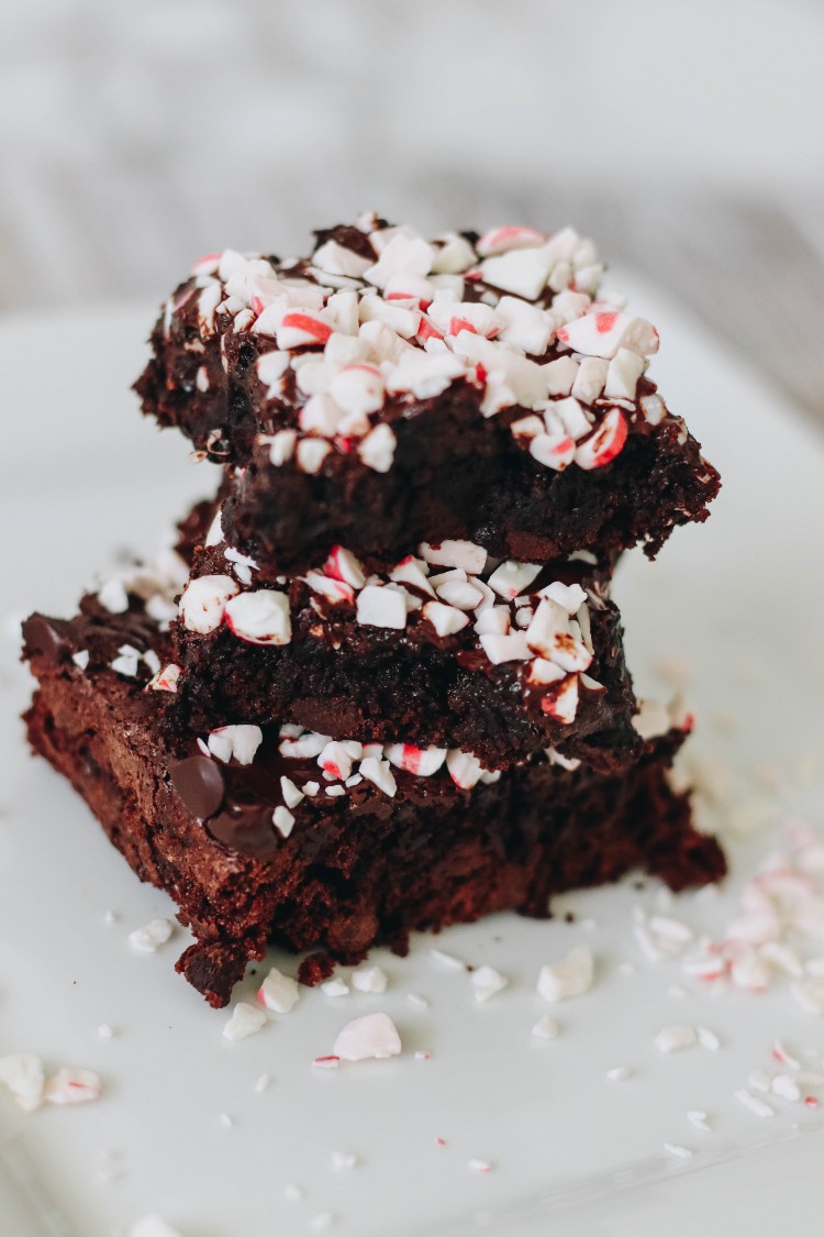 image of brownie slices on a white plate