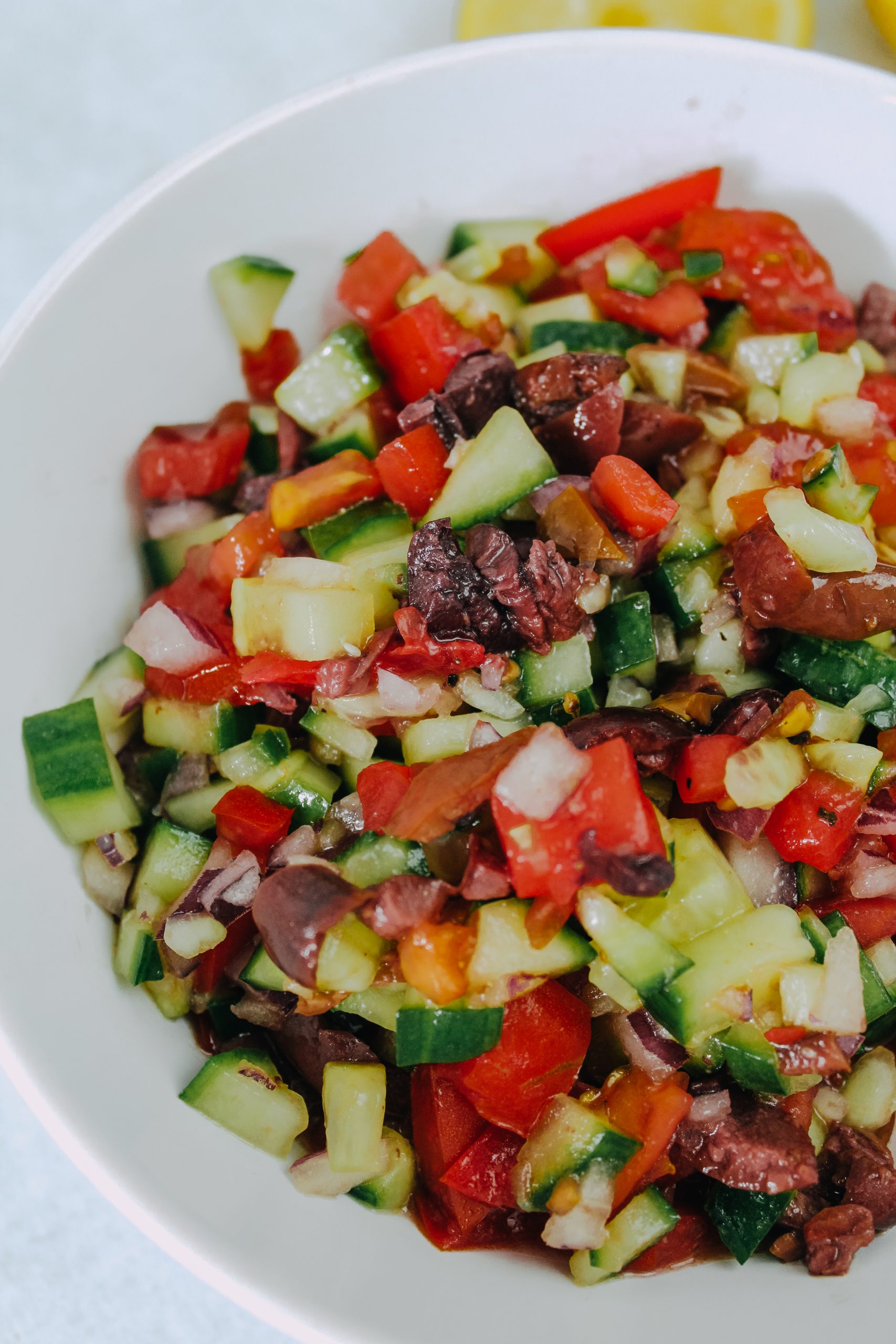 overhead image of easy mediterranean chopped salad