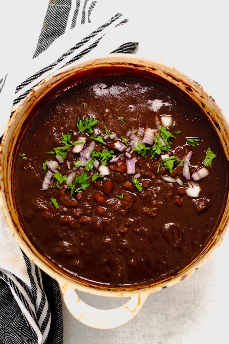 overhead image of easy chili with stew meat