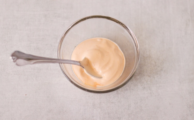 overhead image of spicy mayonnaise in a glass jar