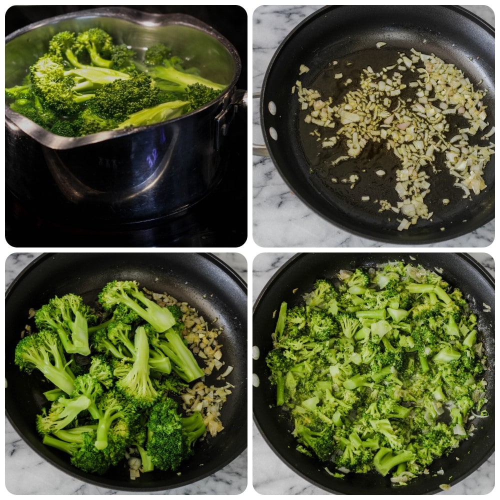 images of cooking broccoli and shallots