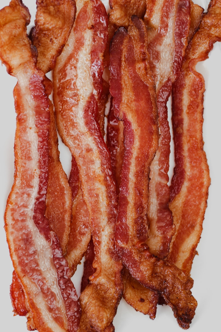 overhead image of bacon on a dish