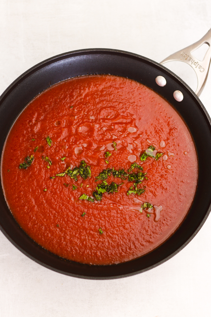 image of easy homemade tomato sauce in a saute pan