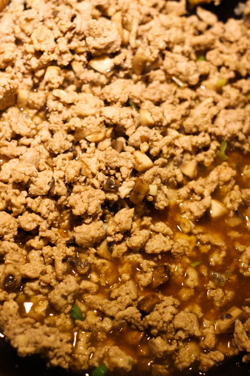 image of cooking ground chicken in a sauce.