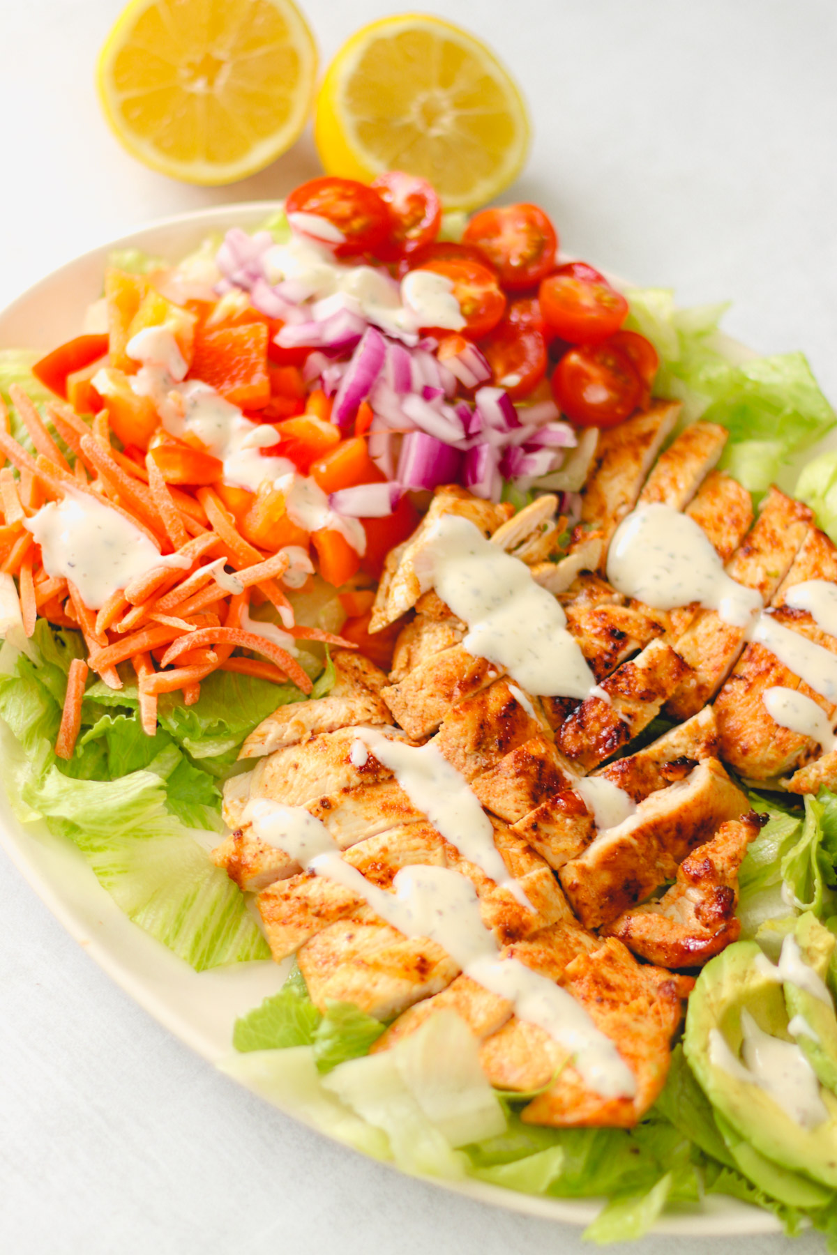 overhead image of easy grilled chicken salad