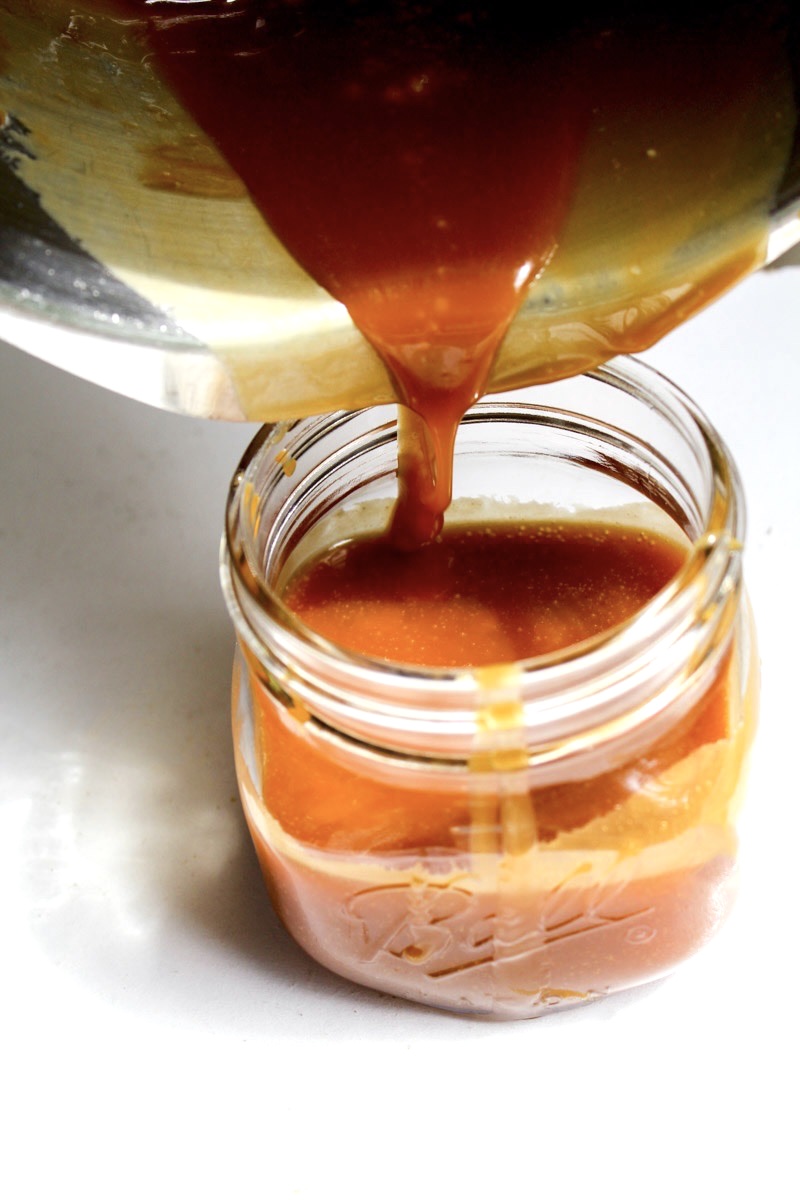 overhead image of easy caramel sauce
