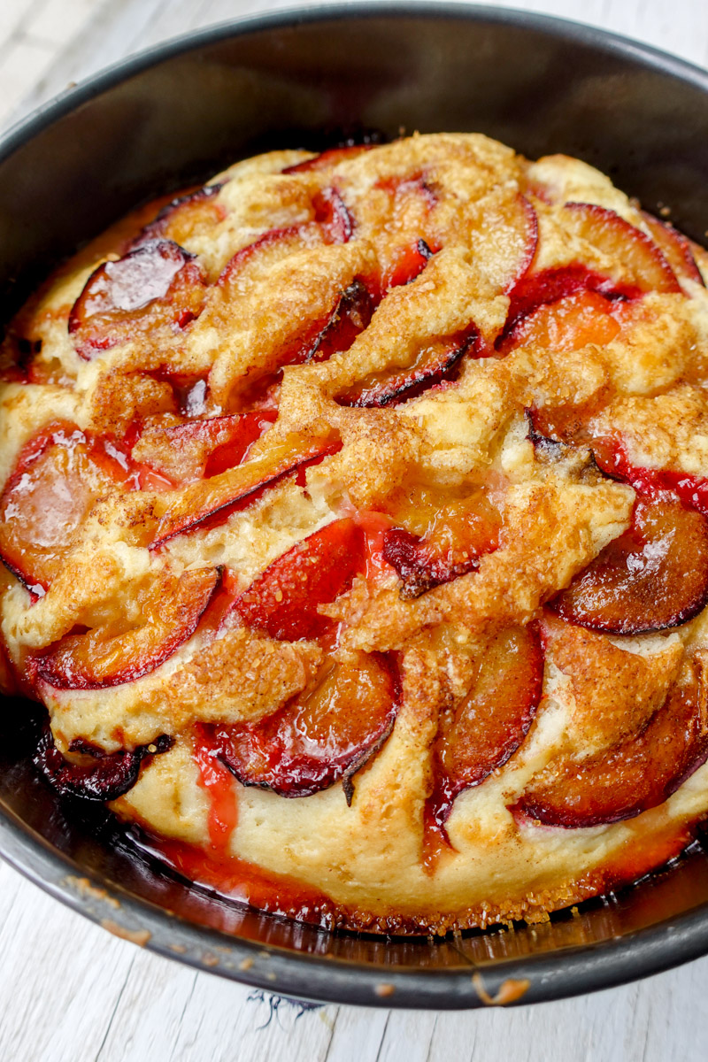 image of an easy italian plum cake in a pan