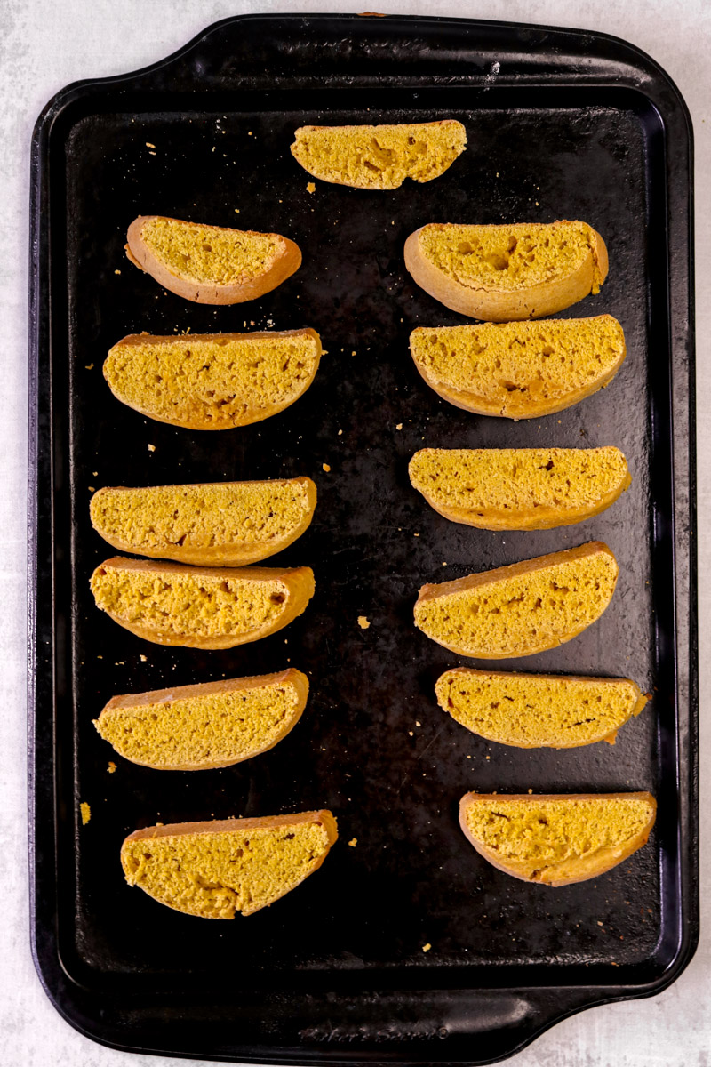overhead image of making biscotti on a baking sheet