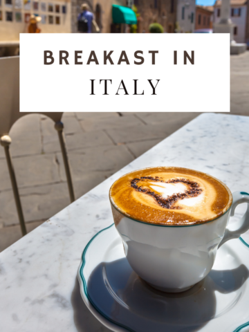 breakfast in italy, cappucino on a table.