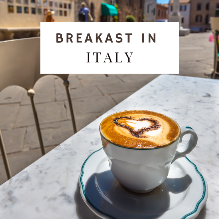 breakfast in italy, cappucino on a table.