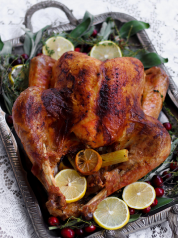 roasted thanksgiving turkey on a platter