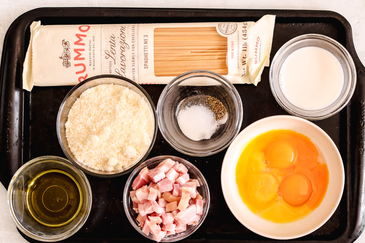 image of ingredients to make a spaghetti carbonara