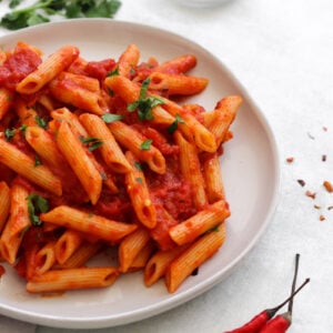 pasta arrabiata on a dish