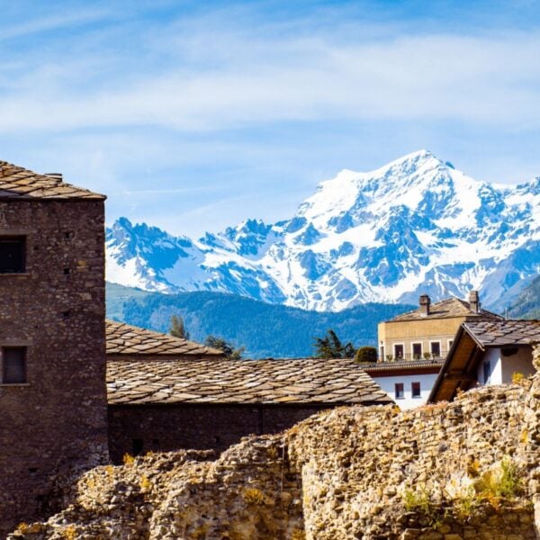aosta valley showing mont blanc.