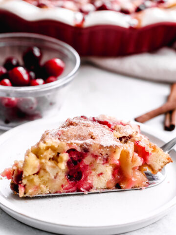cranberry apple cake closeup.