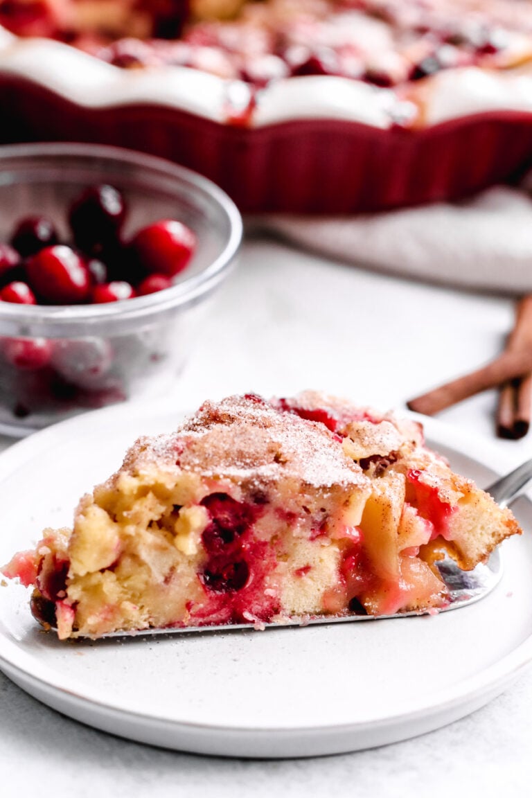 cranberry apple cake closeup.