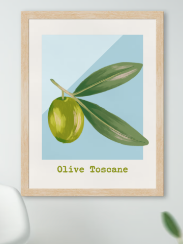 olive print on wall.