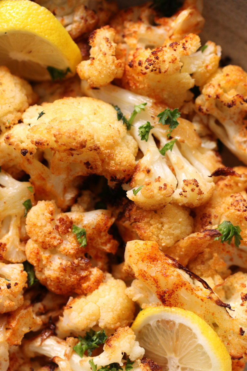 close up of Easy Italian Roasted Cauliflower.