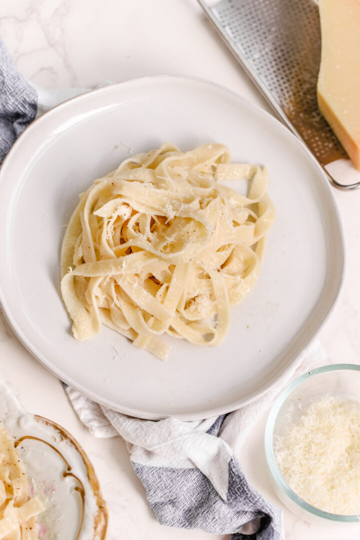 View of Traditional Fettuccine Alfredo (Without Cream) - Savoring Italy