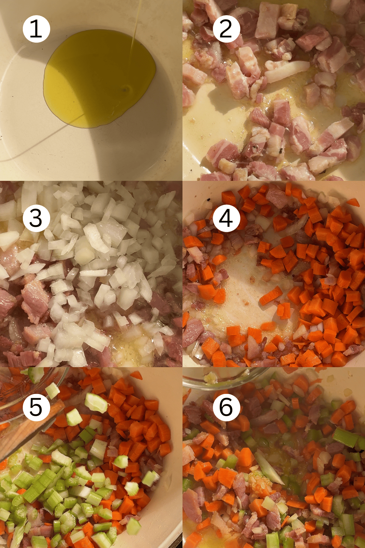 collage of making white bean soup in a pot. 