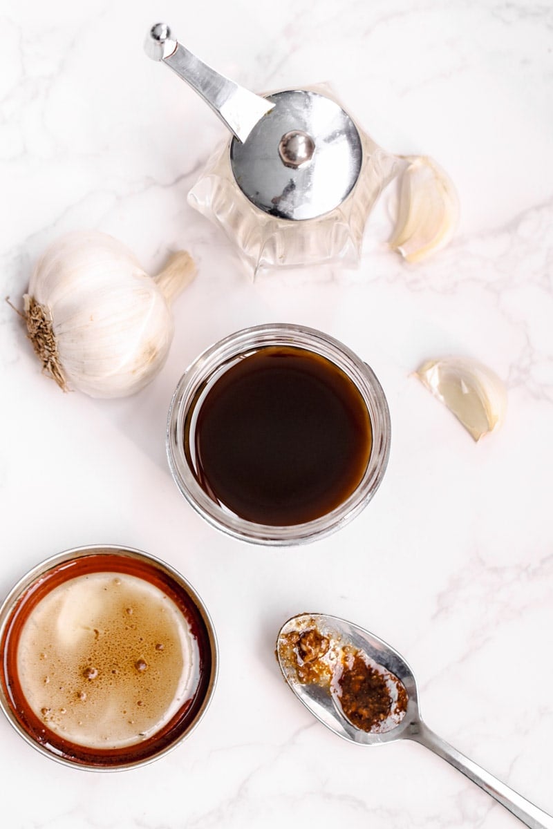 overhead image of Italian dressing in a jar.