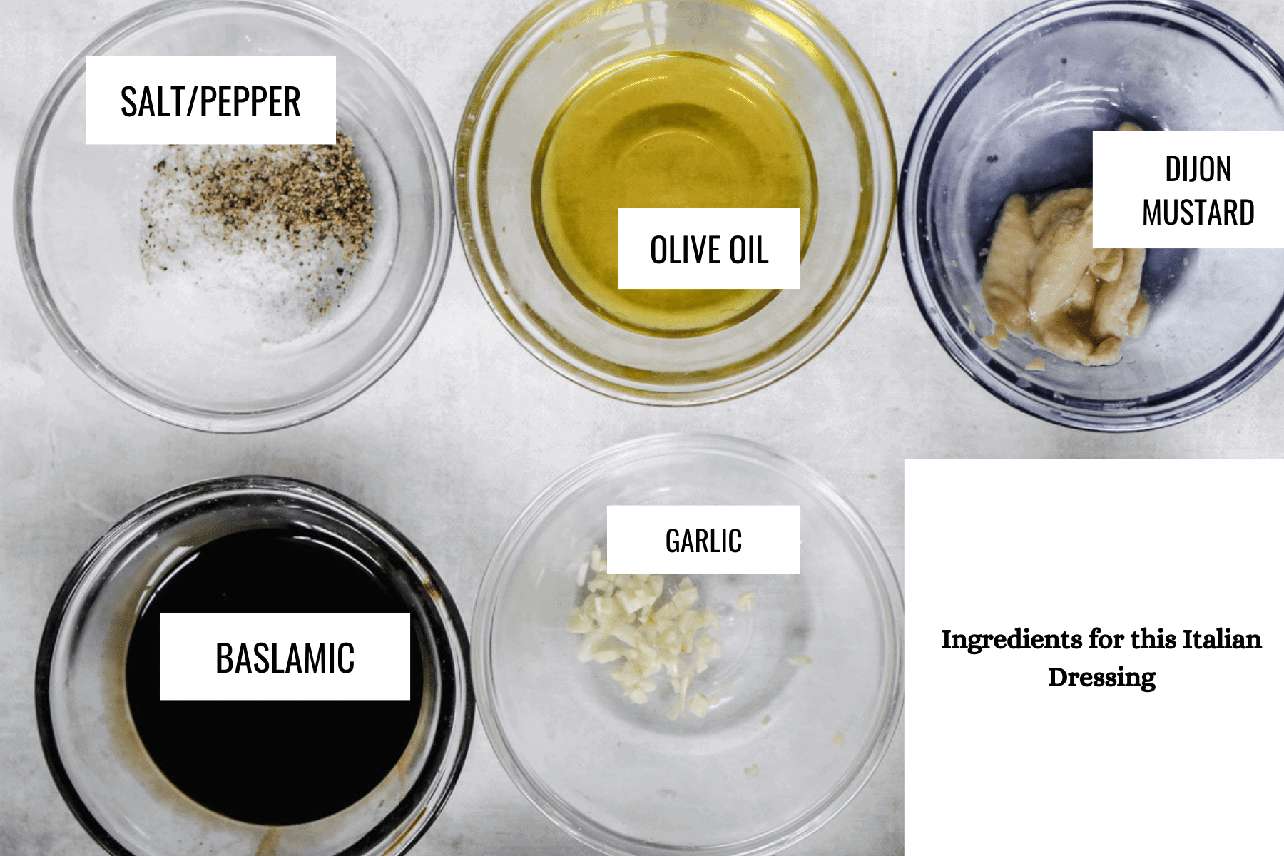 Ingredients of the italian salad dressing.