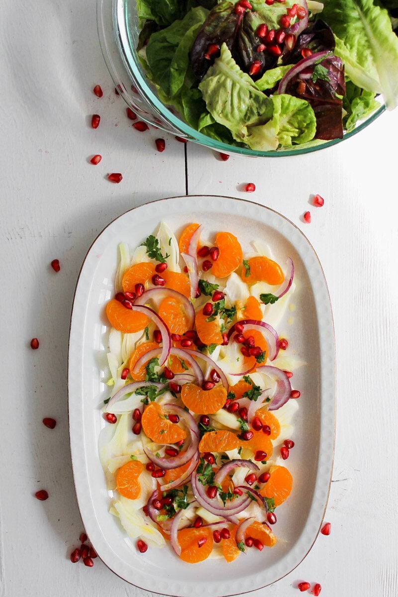 sicilian fennel and orange salad on a white plate/