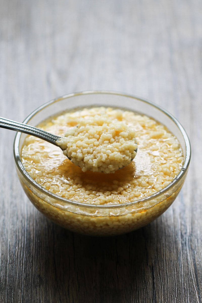 Italian pastina soup in a bowl.