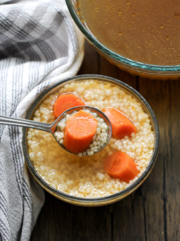 Italian pastina soup in a bowl.