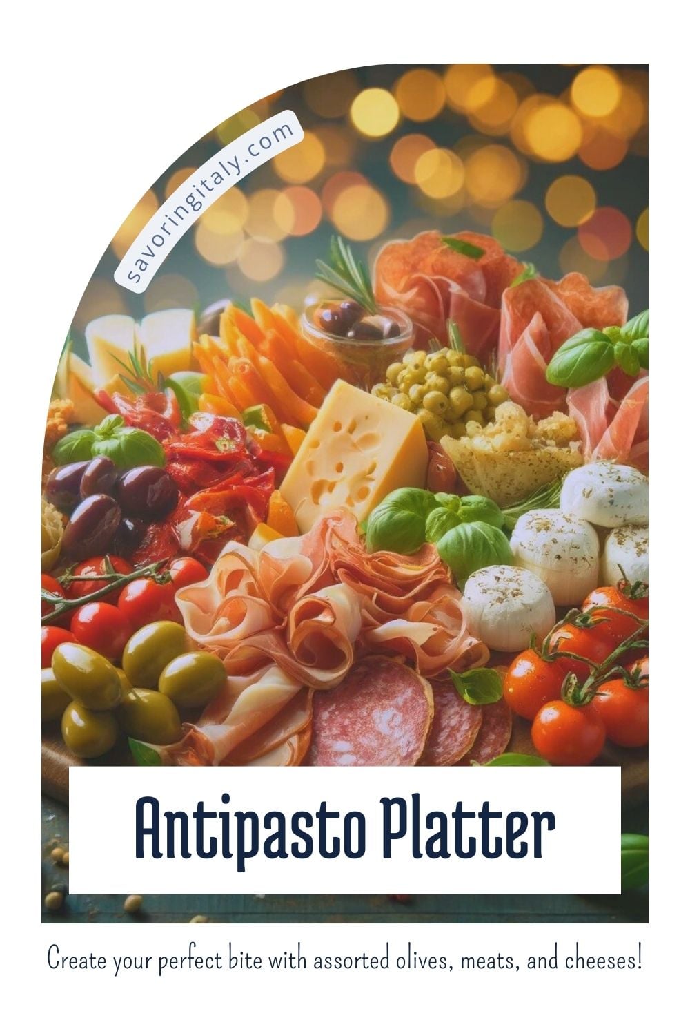 A vibrant photograph of an Antipasto Platter, artfully arranged on a large wooden board. The platter features a variety of Italian delicacies including an assortment of cured meats like prosciutto, salami, and capicola, surrounded by an array of cheeses such as mozzarella, provolone, and Parmesan. Marinated olives, roasted red peppers, artichoke hearts, and sun-dried tomatoes add rich colors and flavors. Fresh basil leaves and cherry tomatoes enhance the visual appeal, while crunchy breadsticks and slices of rustic bread complete the presentation. This antipasto platter is a perfect appetizer and one of the best lasagna sides, offering a delightful combination of textures and tastes that set the stage for a delicious meal.