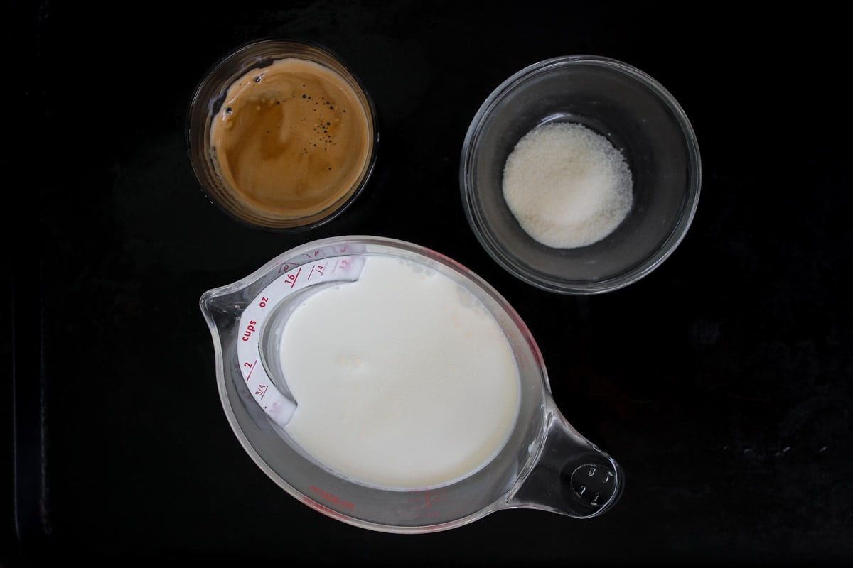overhead image of ingredients to make coffee cream.
