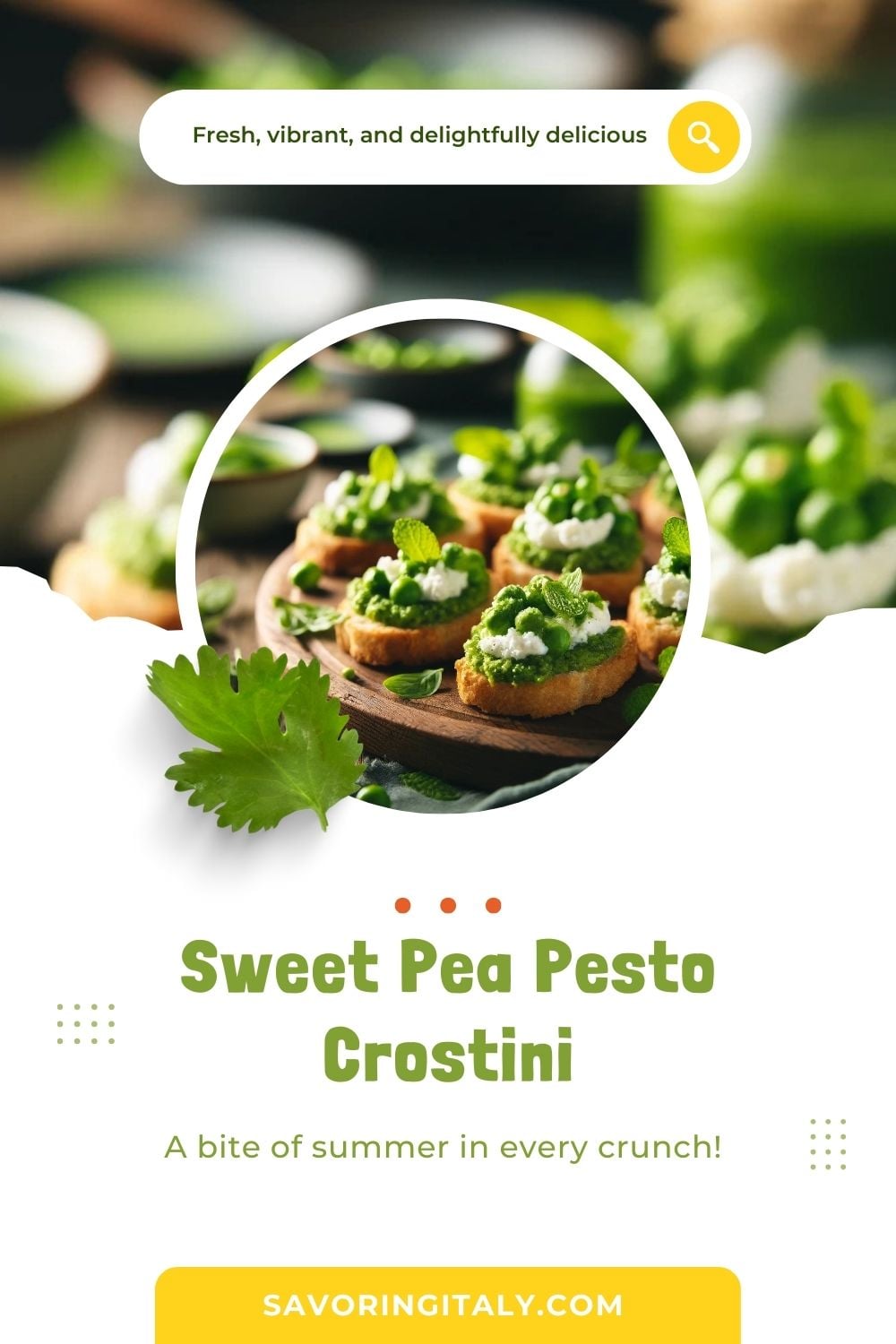 A high-quality photograph of Sweet Pea Pesto Crostini, elegantly arranged on a rustic wooden serving board. Each crostini features a crisp, golden-brown baguette slice topped with a vibrant green sweet pea pesto spread. The pesto is garnished with fresh mint leaves, grated Parmesan cheese, and a light drizzle of olive oil, adding a touch of richness and color. The crostini are surrounded by a few whole peas and mint sprigs, enhancing the fresh and inviting presentation. This dish is a delightful example of one of the best lasagna sides, offering a fresh, flavorful, and visually appealing appetizer that complements the main course perfectly.